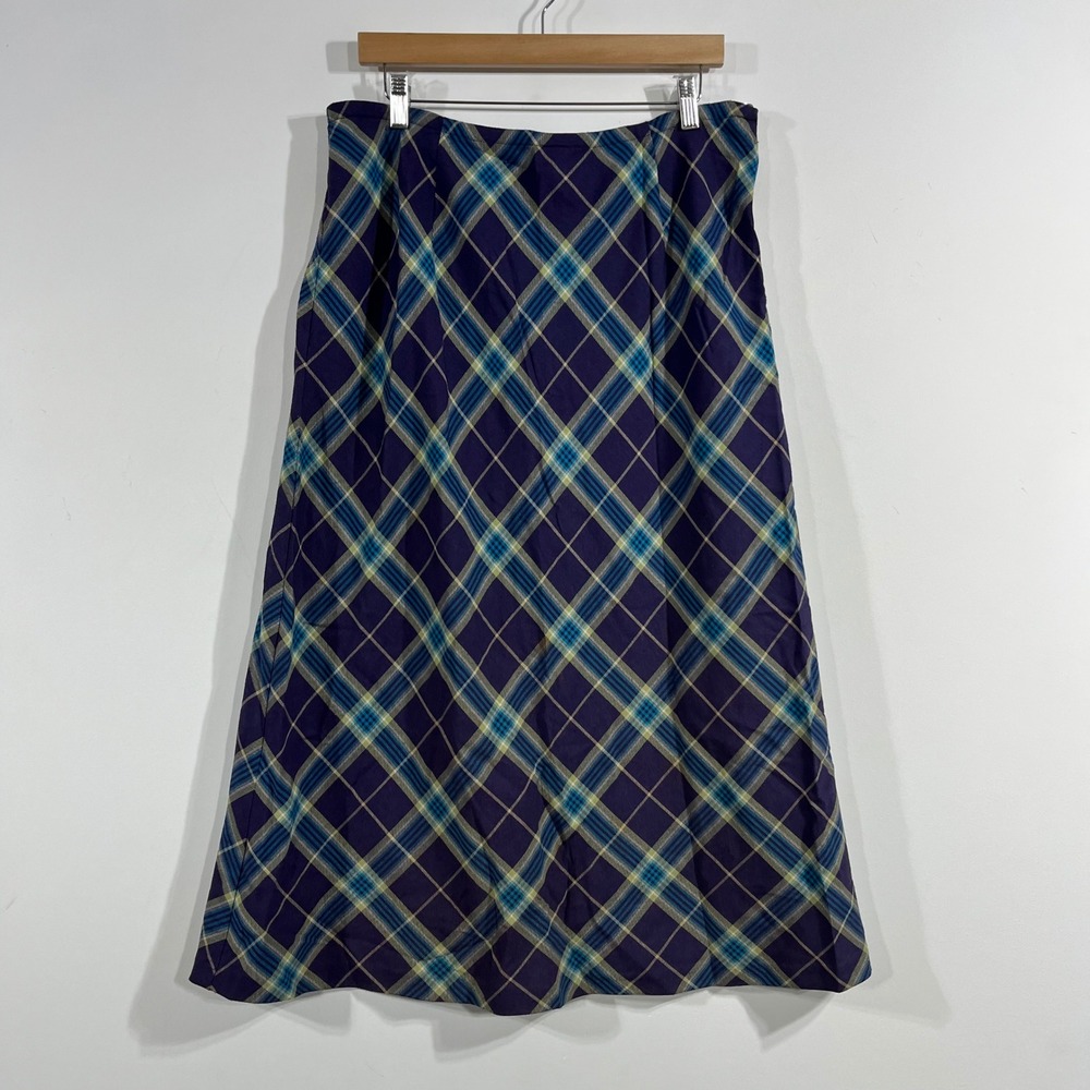 Liz Baker VTG Tartan Plaid A-Line Midi Skirt 90s Bias Cut Womens 14 Old Money